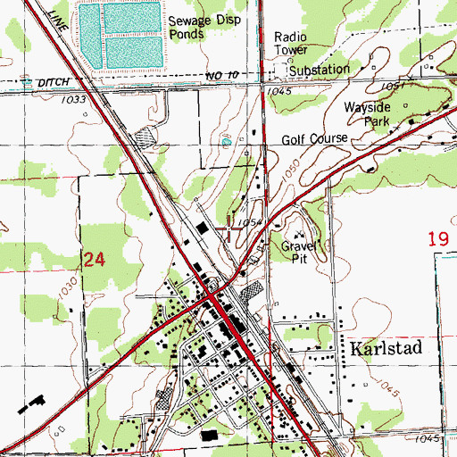 Topographic Map of Karlstad Volunteer Fire Department, MN