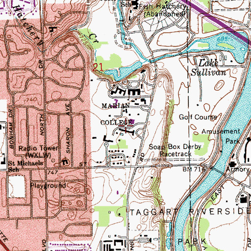Topographic Map of Allen Whitehill Clowes Ampitheatre, IN