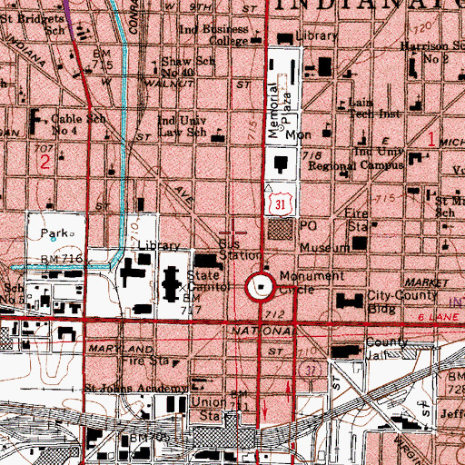 Topographic Map of Capital Center, IN