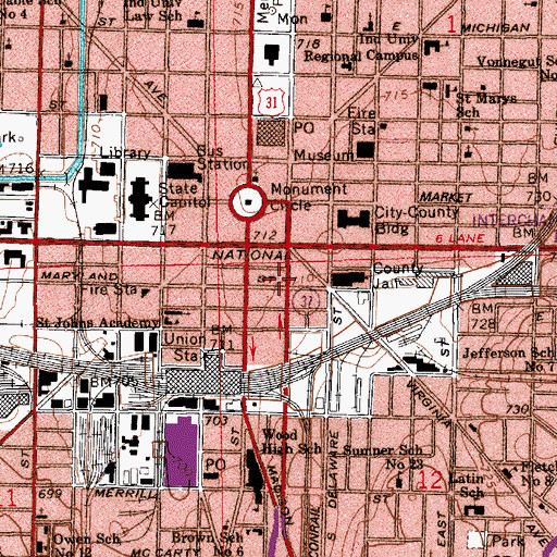 Topographic Map of Century Building, IN