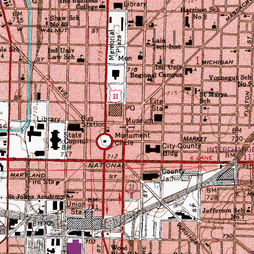 Topographic Map of First Indiana Plaza, IN