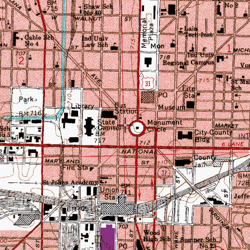 Topographic Map of Market Tower, IN