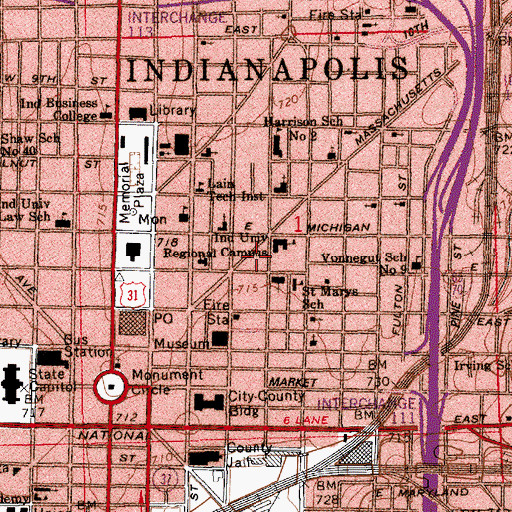 Topographic Map of Oxford Building, IN