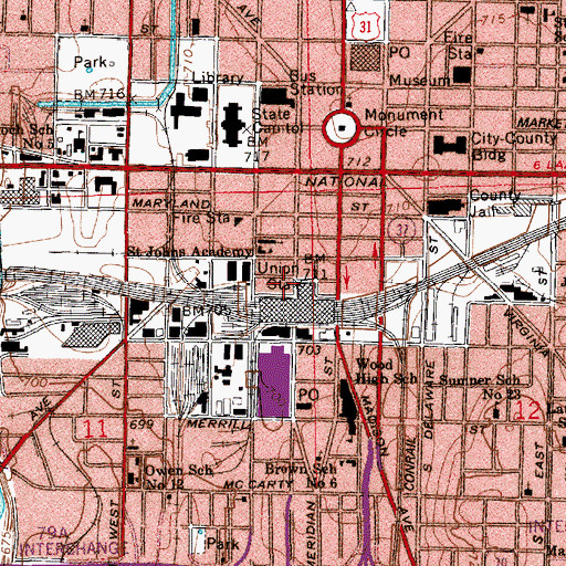 Topographic Map of Pan American Plaza, IN