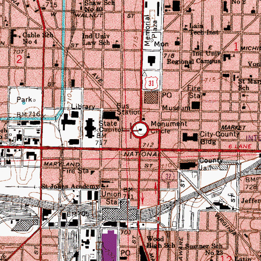 Topographic Map of Illinois Building, IN