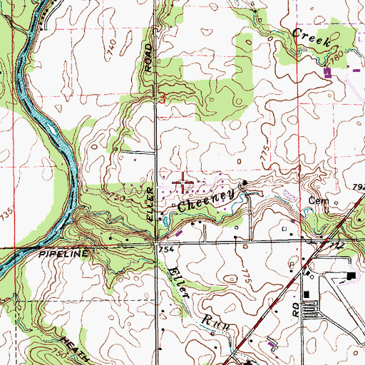 Topographic Map of Round Up, IN