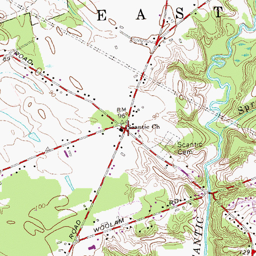 Topographic Map of Scantic Church, CT