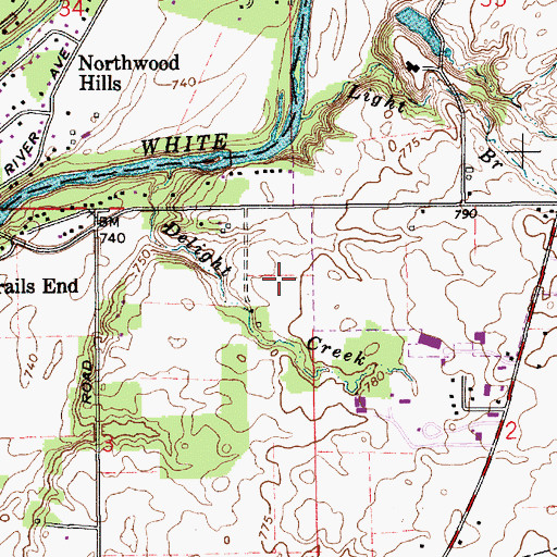 Topographic Map of Wildwood Estates, IN