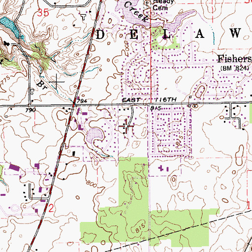 Topographic Map of Timber Lane Estates, IN