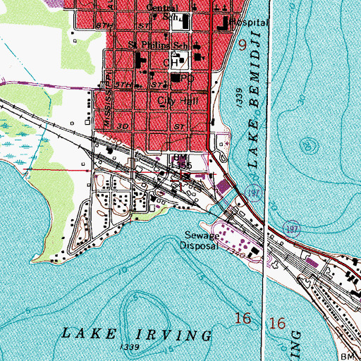 Topographic Map of Bemidji, MN