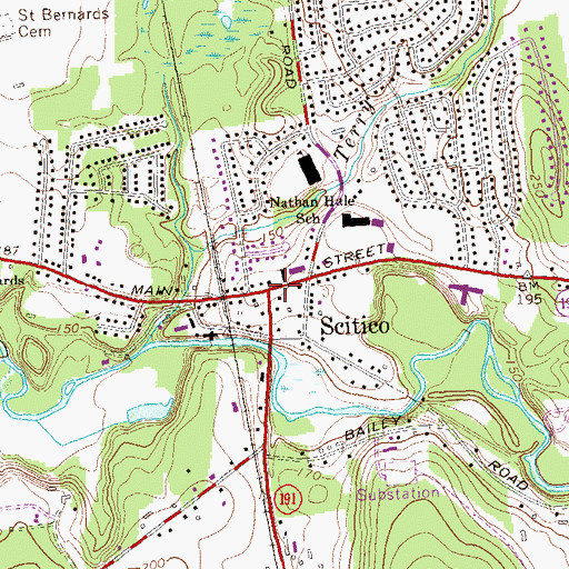 Topographic Map of Scitico, CT