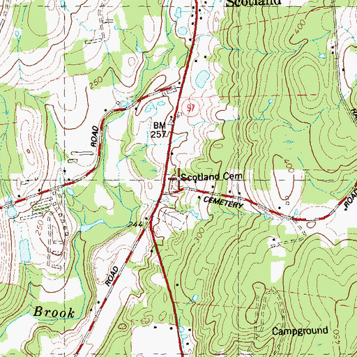 Topographic Map of Old Scotland Cemetery, CT