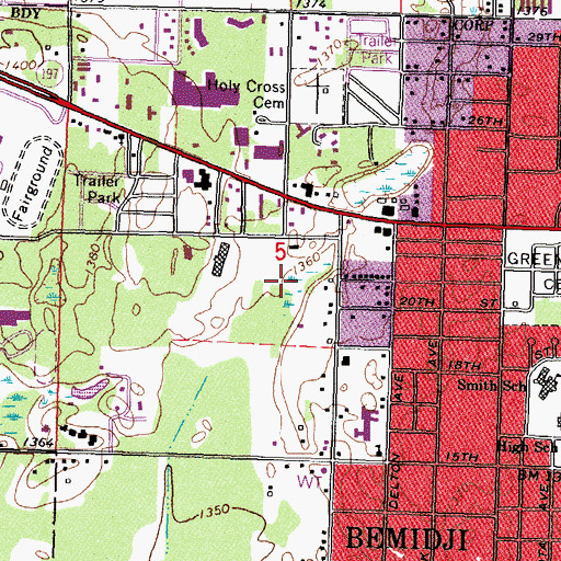 Topographic Map of Bemidji City Park, MN