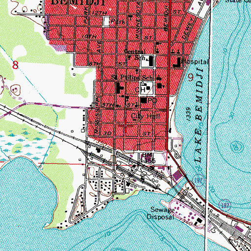 Topographic Map of Bemidji Fire Department Station 1, MN