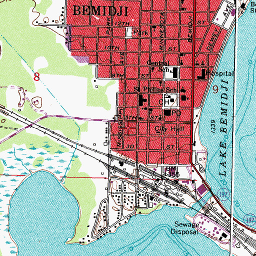 Topographic Map of Bemidji Post Office, MN