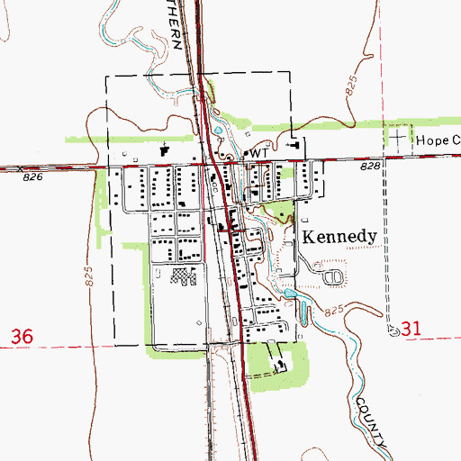 Topographic Map of Kennedy Post Office, MN