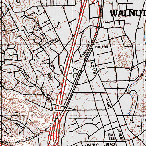 Topographic Map of Walnut Creek BART Station, CA