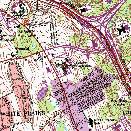 Topographic Map of White Plains Senior High School, NY