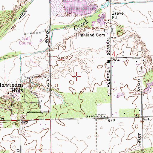 Topographic Map of Sawgrass, IN