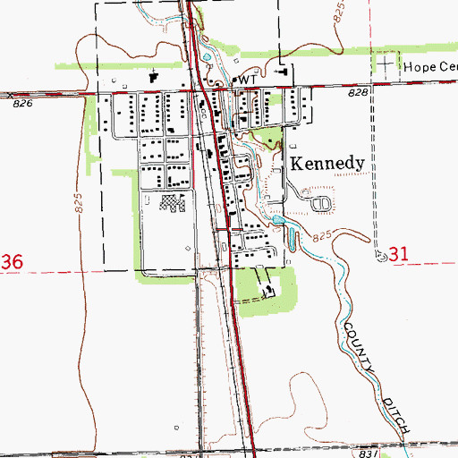 Topographic Map of Kennedy Fire Department, MN