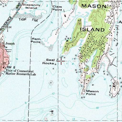 Topographic Map of Seal Rocks, CT