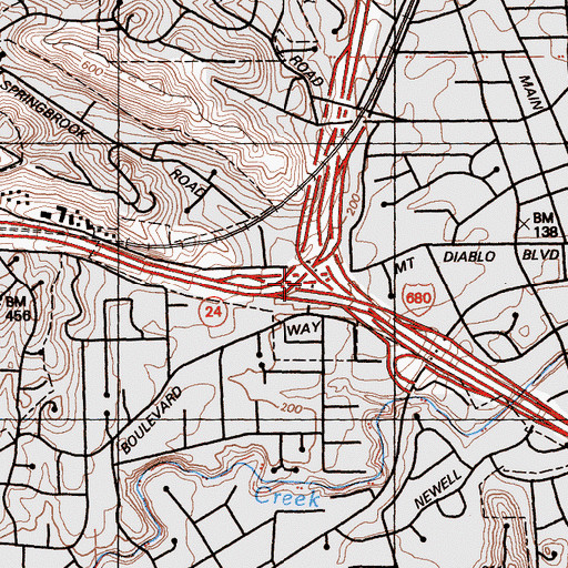 Topographic Map of Exit 46A, CA