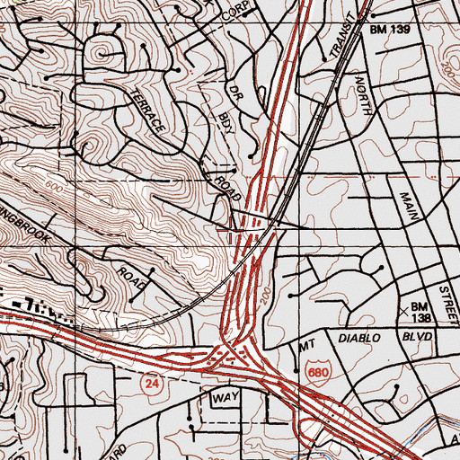 Topographic Map of Exit 46B, CA
