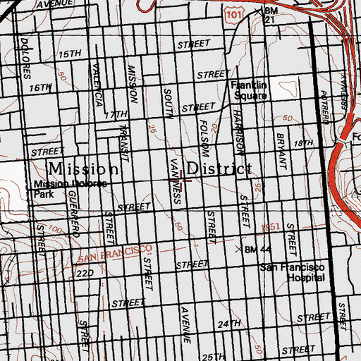 Topographic Map of San Francisco Fire Department Station 7, CA