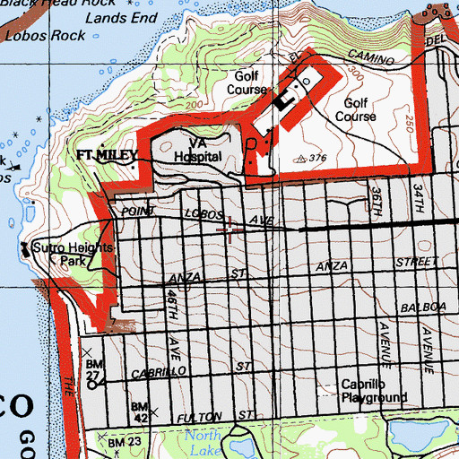 Topographic Map of San Francisco Fire Department Station 34, CA