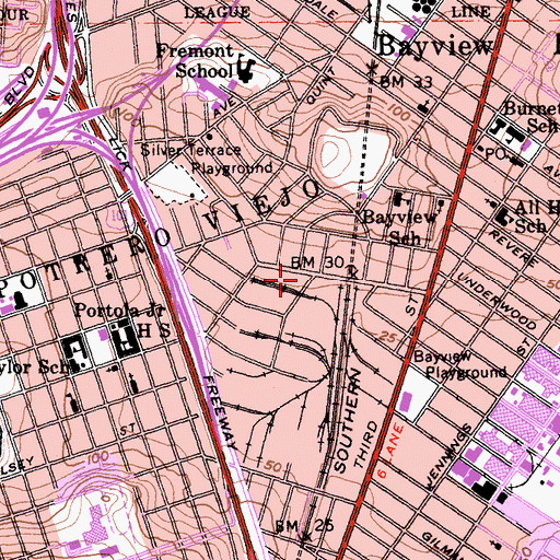 Topographic Map of Bayview Police Station, CA