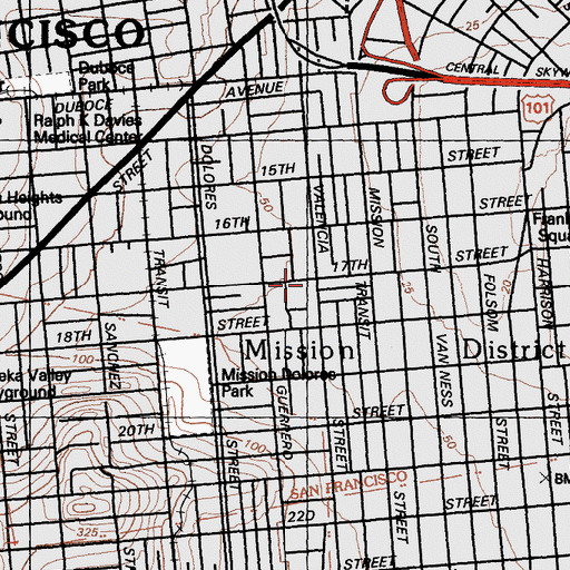 Topographic Map of Mission Police Station, CA