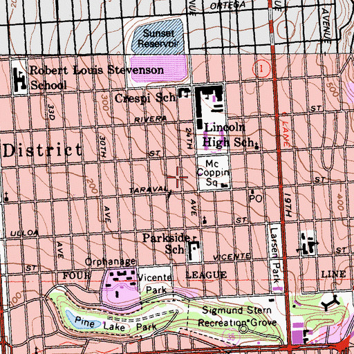 Topographic Map of Taraval Police Station, CA