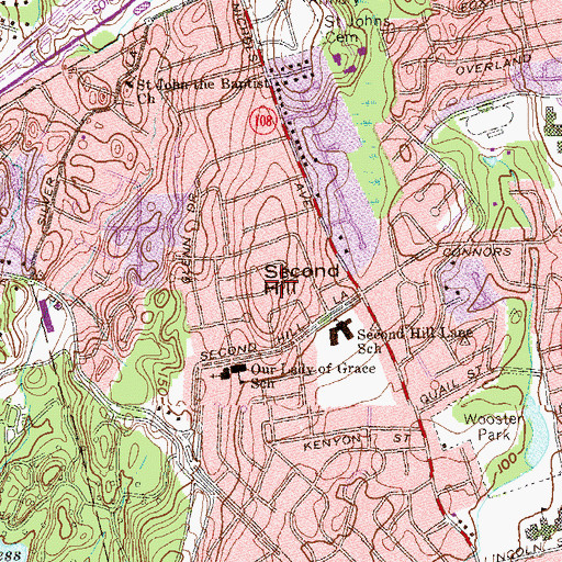 Topographic Map of Second Hill, CT