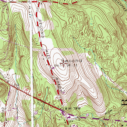 Topographic Map of Second Hill, CT