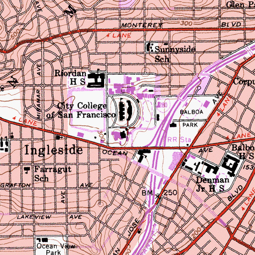 Topographic Map of Louise And Claude Rosenberg Junior Library, CA