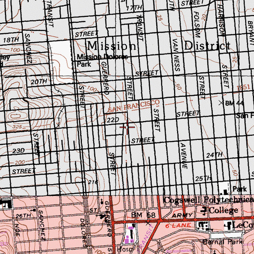 Topographic Map of City College of San Francisco Mission Campus, CA