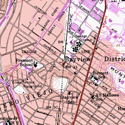 Topographic Map of City College of San Francisco Southeast Campus, CA