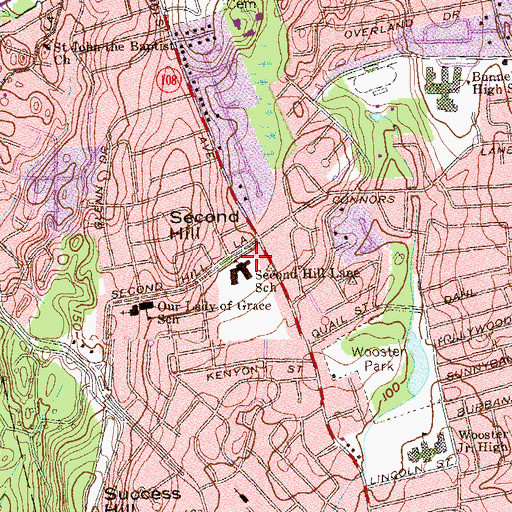 Topographic Map of Second Hill Lane School, CT