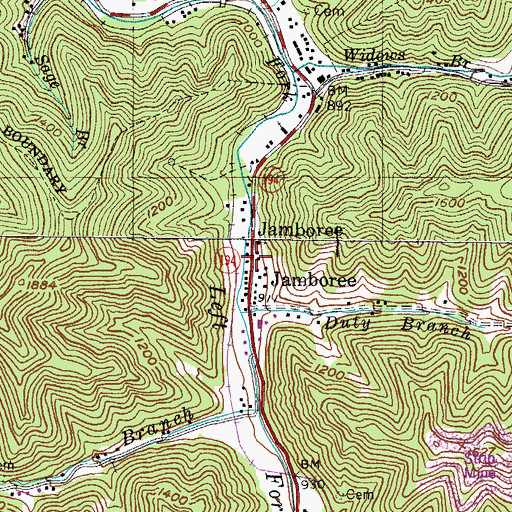 Topographic Map of Jamboree Post Office (historical), KY