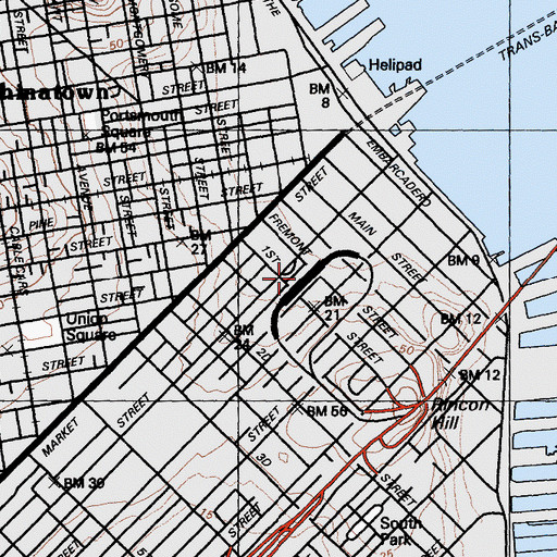 Topographic Map of Transbay Bus Terminal, CA