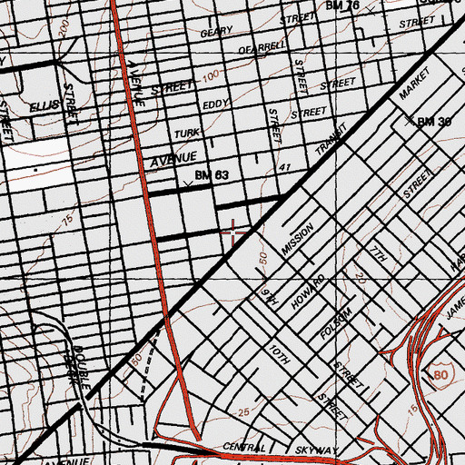 Topographic Map of Civic Center Bay Area Rapid Transit Station, CA