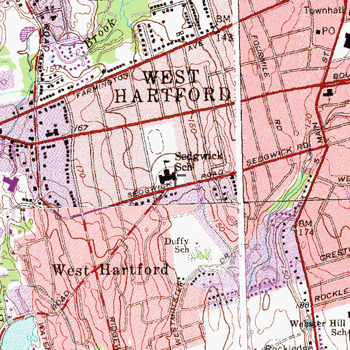 Topographic Map of Sedgwick Middle School, CT