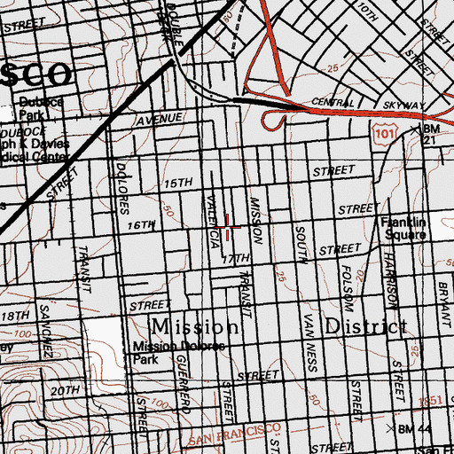 Topographic Map of Sixteenth Street Bay Area Rapid Transit Station, CA