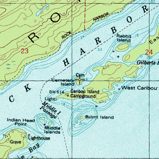 Topographic Map of Cemetery Island Cemetery, MI