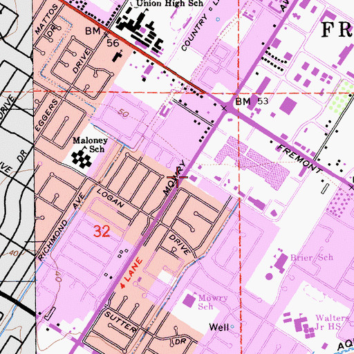 Topographic Map of Fremont Fire Department Station 1, CA