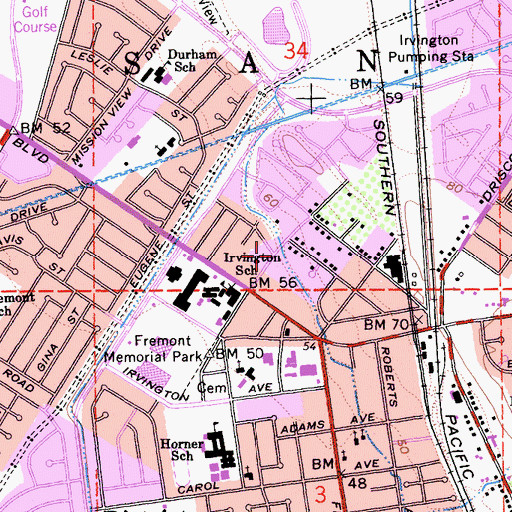 Topographic Map of Fremont Fire Department Station 3, CA