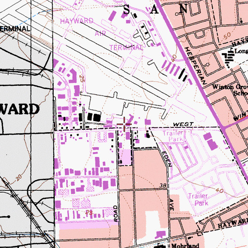 Topographic Map of Hayward Fire Department Station 6, CA