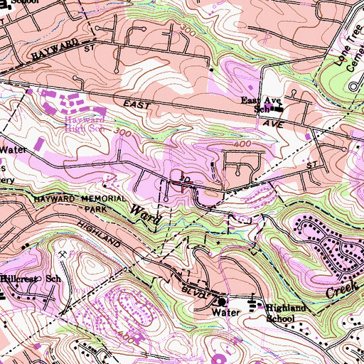 Topographic Map of Hayward Fire Department Station 9, CA