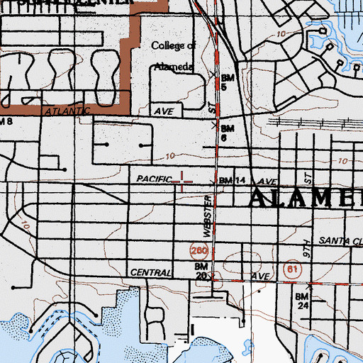 Topographic Map of Alameda City Fire Department Station 2, CA