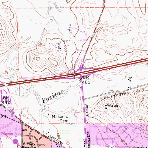 Topographic Map of Exit 52B, CA